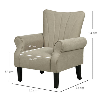 HOMCOM Upholstered Accent Chair with High Back, Rolled Arms and Wood Legs, Soft Thick Padded Armchair, Beige 