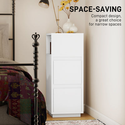 HOMCOM Slim Bedside Table, Narrow Bedside Cabinet with Open Shelf and 2 Drawers for Bedroom, Living Room, White 