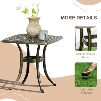 Outsunny Outdoor Patio Side Table with 38mm Dia. Umbrella Hole, Cast Aluminium Patio coffee Table, 54 x 54cm, Bronze Tone 