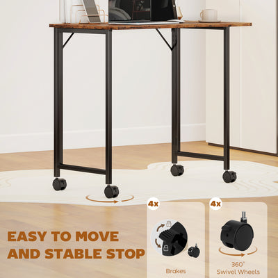 HOMCOM Folding Small Desk on Wheels - Rustic Brown 