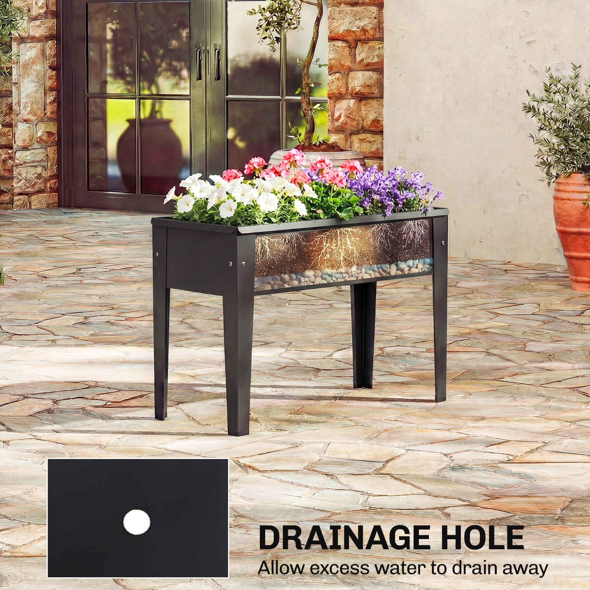 Outsunny Raised Planter, Metal Raised Garden Bed on Legs with Drainage Hole and Foot Covers, Black 