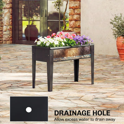 Outsunny Raised Planter, Metal Raised Garden Bed on Legs with Drainage Hole and Foot Covers, Black 