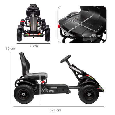 HOMCOM Metal Kids Pedal Go Kart with Adjustable Seat Inflatable Tyres Black 