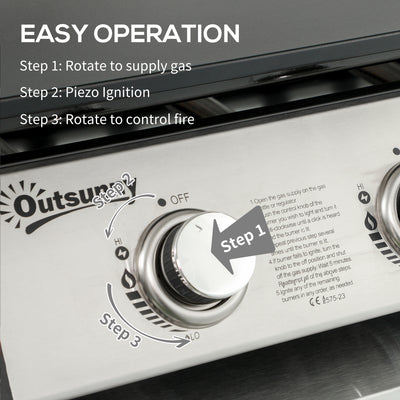 Outsunny 3 Burner Gas Plancha BBQ Grill with Lid, Black 