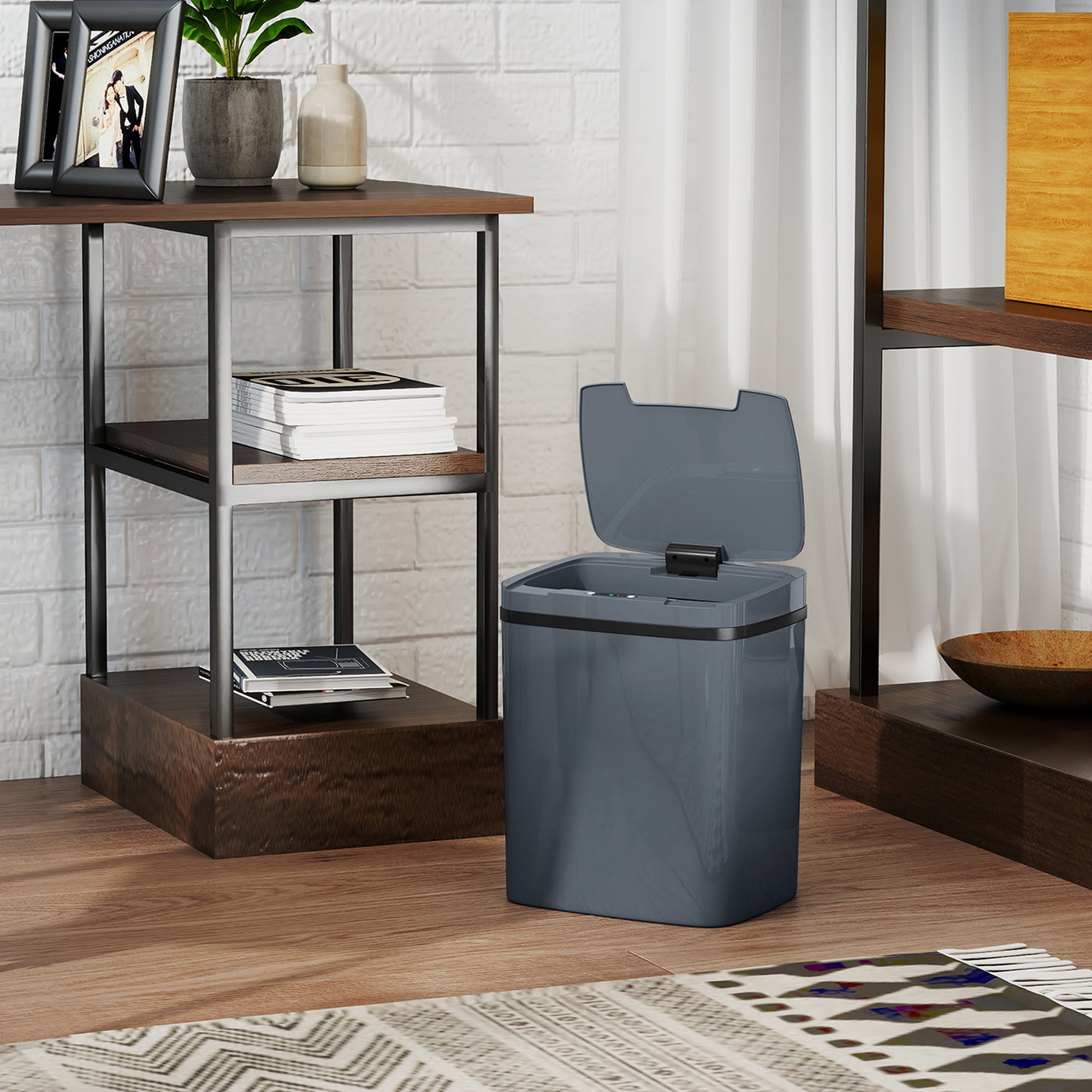 HOMCOM 15L Sensor Bin, Automatic Touchless Kitchen Bin, Easy Clean, Battery Operated for Home Office, Bedroom, Bathroom, Grey 