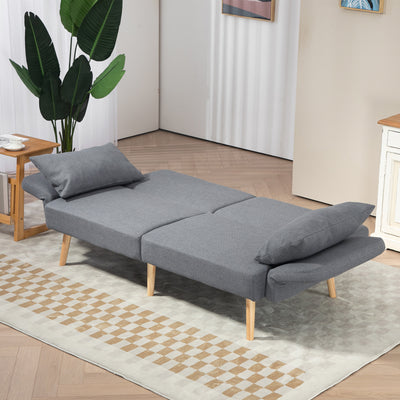 HOMCOM Two-Seater Click-Clack Sofa Bed, with Pillows - Grey 
