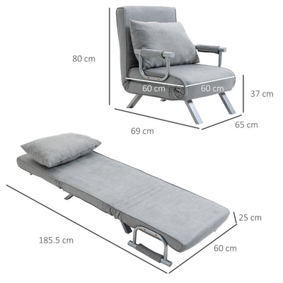 HOMCOM Suedette Adjustable Back Futon Sofa Chair - Grey 