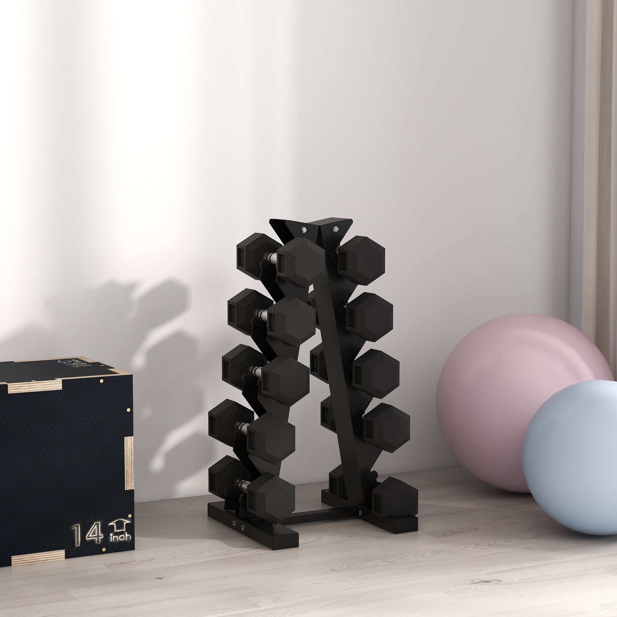 HOMCOM 2x5kg Rubber Dumbbell Sports Hex Weights Sets Gym Fitness Lifting Home 