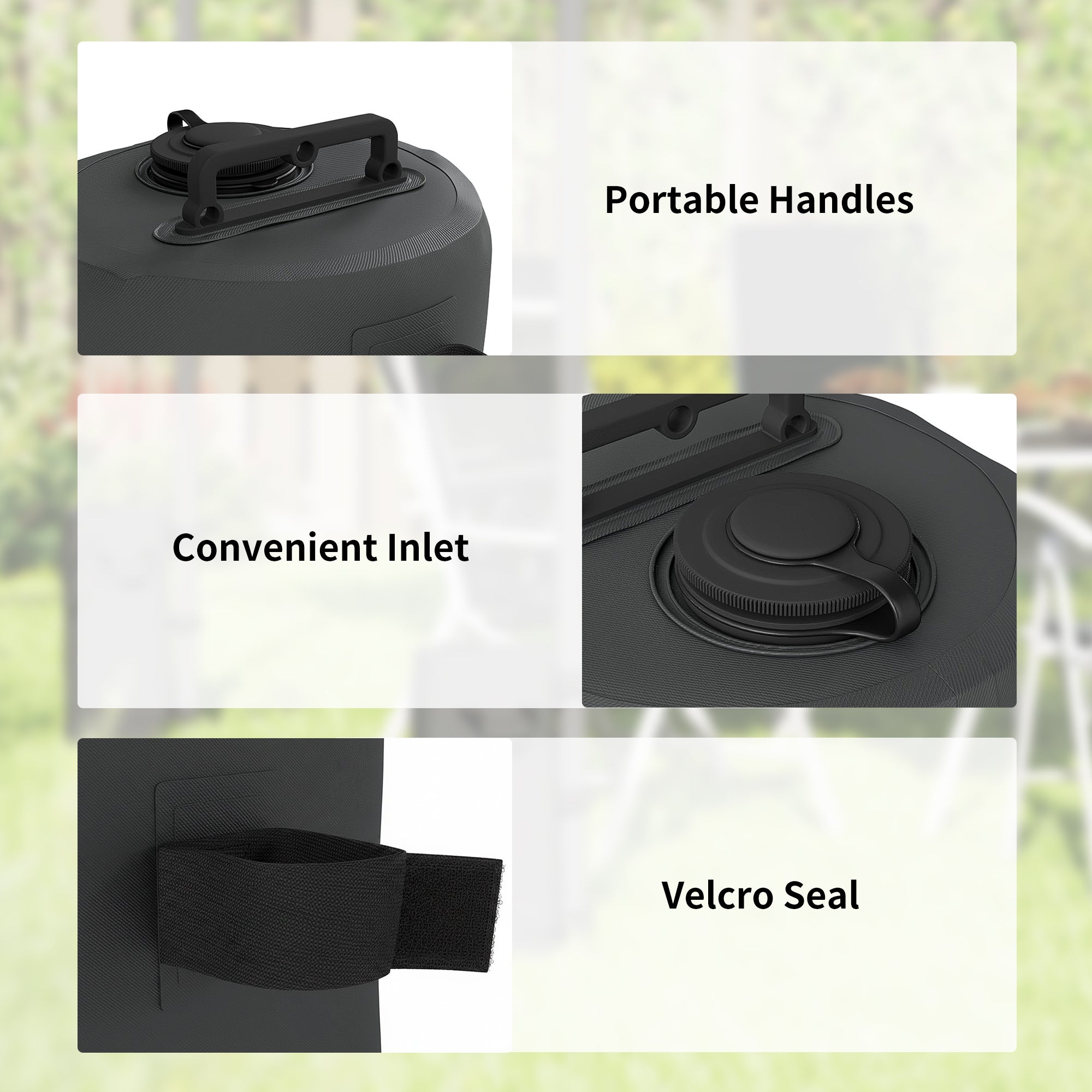 Outsunny Set of 4 Gazebo Weights Sand Bags, Gazebo Water Weights Bags with Carry Handles for Garden Marquee, Parasol, Black 