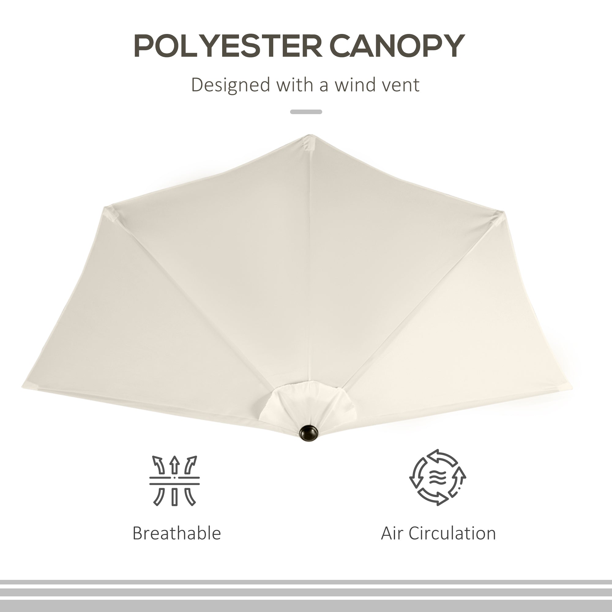 Outsunny 3(m) Half Parasol, Semi Round Umbrella with Metal Frame, Crank Handle for Balcony, Garden, Cream White 
