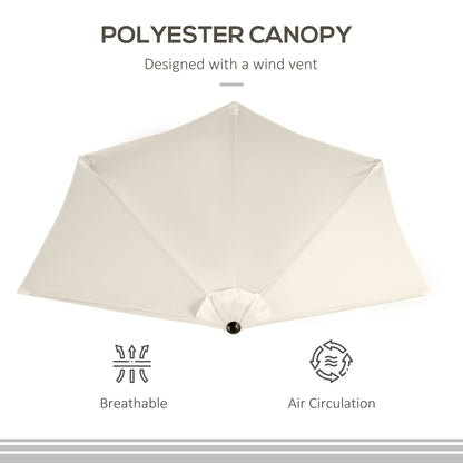 Outsunny 3(m) Half Parasol, Semi Round Umbrella with Metal Frame, Crank Handle for Balcony, Garden, Cream White 