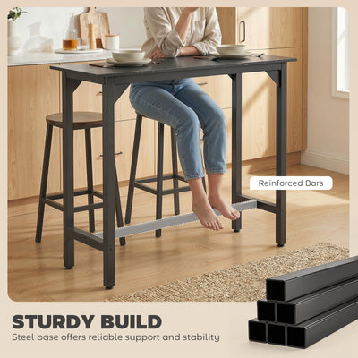 HOMCOM Rectangular Bar Table, Marble Effect Pub Coffee Table for Small Space, Breakfast Dining, Black Marble Effect 