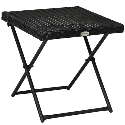 Outsunny Square PE Wicker Rattan Folding Table - Black 