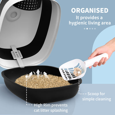 PawHut Foldable Cat Litter Tray with Lid, Deodorant, Scoop, Black 