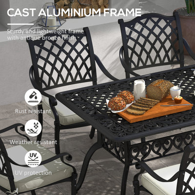 Outsunny 7 Pieces Aluminium Patio Dining Set with Umbrella Hole Black 