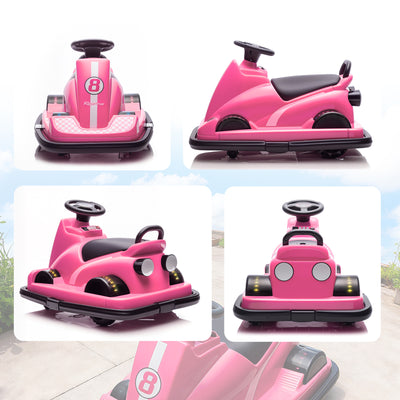 AIYAPLAY Kids Bumper Car, 360° Rotation Spin Electric Waltzer Car with LED Lights, Music for Ages 3-8 Years Old, Pink
