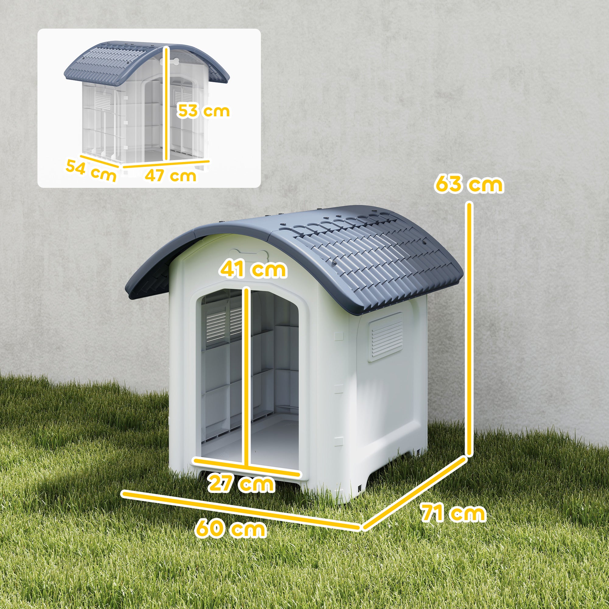 PawHut Outdoor Dog Kennel, Plastic Dog House with Removable Floor, Waterproof Roof, Raised Floor, 71 x 60 x 63 cm 
