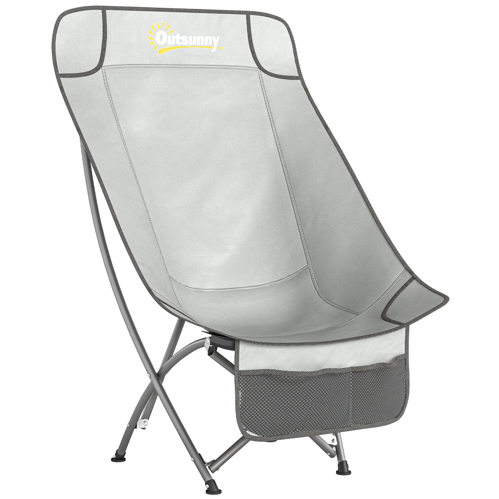 Outsunny Camping Chair for Adults Heavy Duty Folding Camp Chair with Side Pocket and Carry Bag Light Grey 