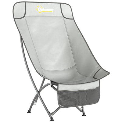 Outsunny Camping Chair for Adults Heavy Duty Folding Camp Chair with Side Pocket and Carry Bag Light Grey 