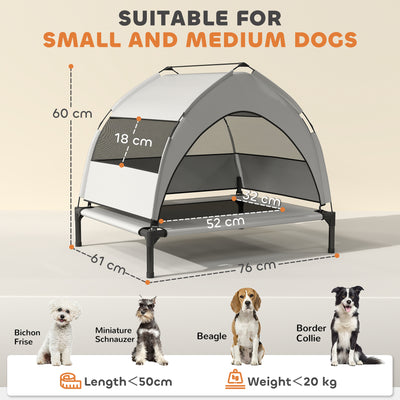 PawHut Portable Elevated Dog Bed with Removable Canopy, Cooling Raised Pet Cot for Small Medium Dogs, 76 x 61 x 60 cm 