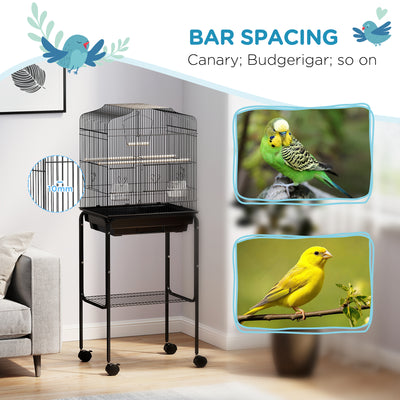 PawHut Bird Cage Budgie Cages for Finch Canary Parakeet with Stand Wheels Slide-out Tray Accessories Storage Shelf, Black 