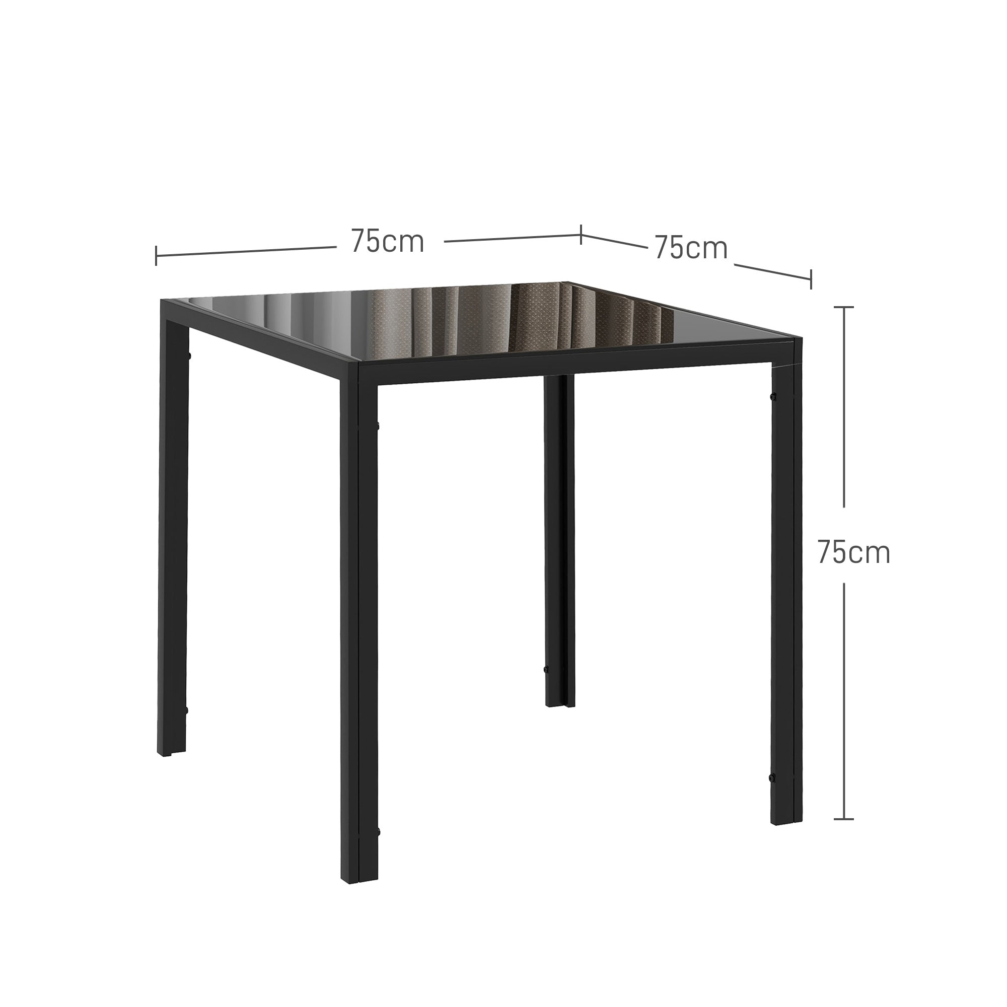 HOMCOM Modern Square Dining Table for 2-4 People, with Glass Top & Metal Legs, Black 