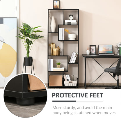 HOMCOM 8-Tier Freestanding Bookcase w/ Melamine Surface Anti-Tipping Foot Pads Home Display Storage Grid Stand Bedroom Living Room Furniture Modern Style - Black 