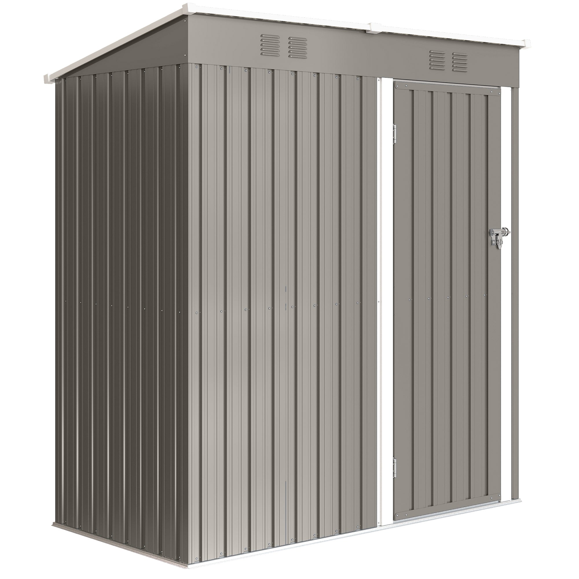 Outsunny 5 x 3 ft Lean-to Garden Shed, Outdoor Storage Shed with Lockable Door and Vents, Light Grey 