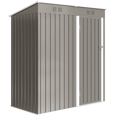 Outsunny 5 x 3 ft Lean-to Garden Shed, Outdoor Storage Shed with Lockable Door and Vents, Light Grey 