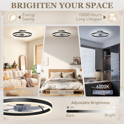 HOMCOM Ceiling Fan with Light and Remote, LED Mount Ceiling Fan with 3 Colour Temperatures, 6 Speed, 50 cm, Black 