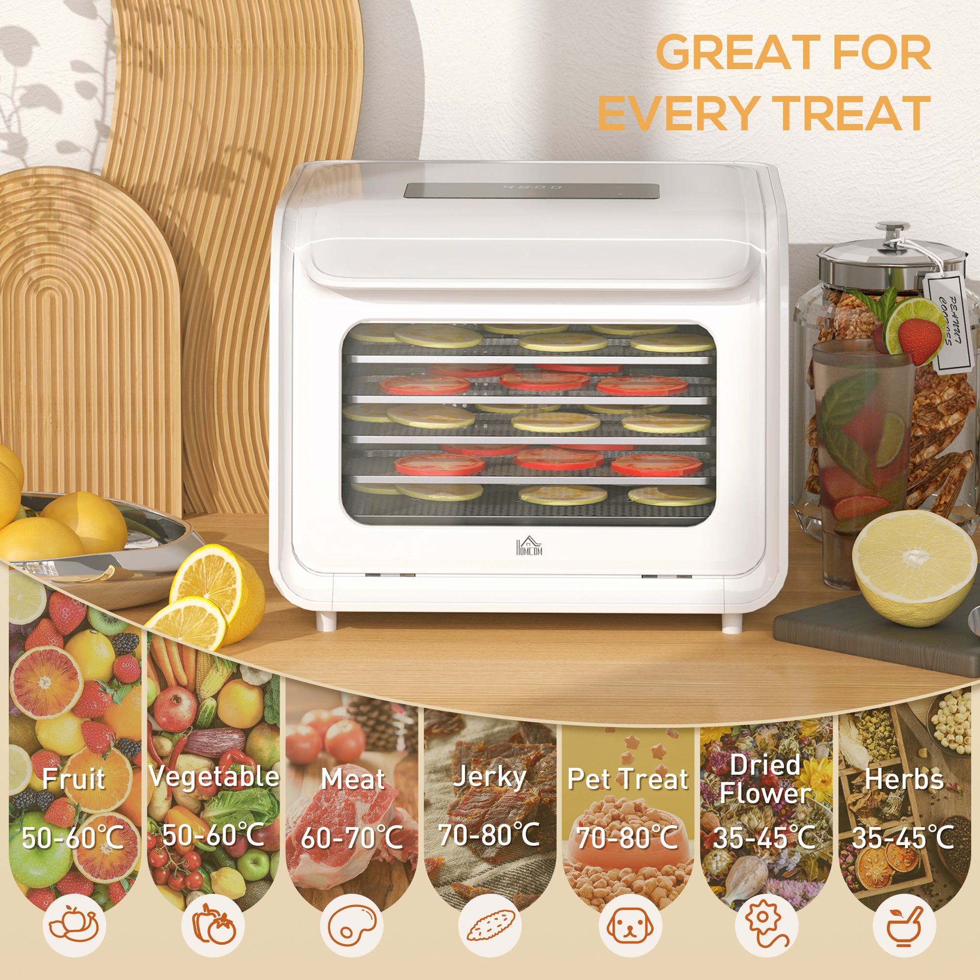 HOMCOM 35-70\'c2\'b0C Six-Tray Food Dehydrator - White