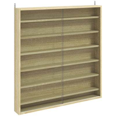 HOMCOM Six Shelf Display Cabinet, with Glass Doors - Oak 