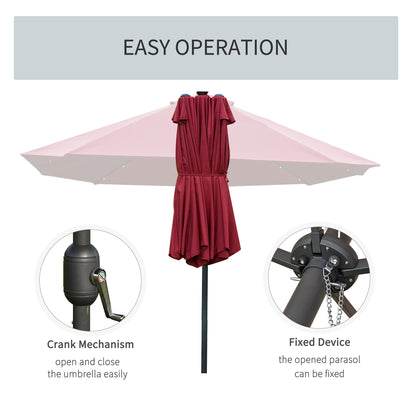 Outsunny 4.4m Double-Sided Sun Umbrella Patio Parasol LED Solar Lights Red 