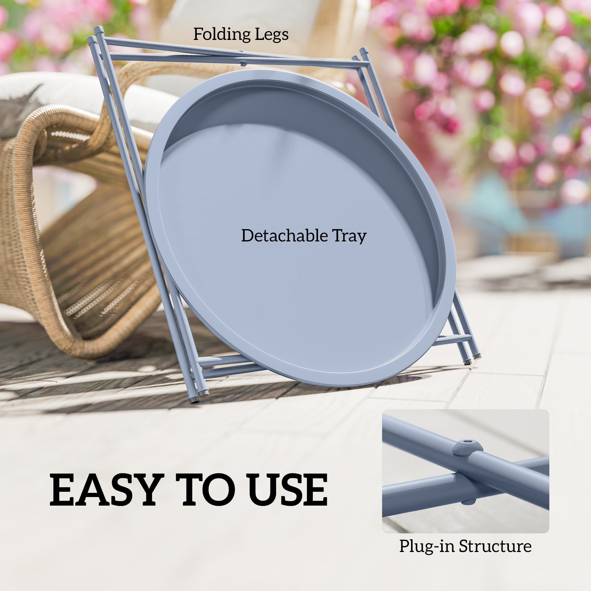 Outsunny Steel Removable Tray Top Garden Table - Blue Grey 