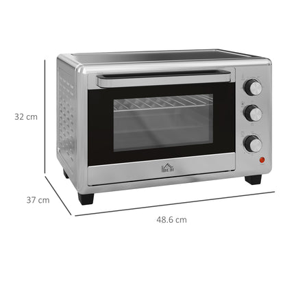 HOMCOM 30L 60-230\'e2\'84\'83 Mini Electric Oven, with Accessories - Silver Tone
