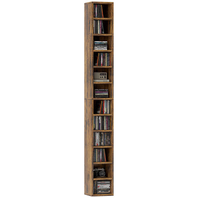HOMCOM 204 CD Tall Narrow Media Storage Tower - Rustic Brown 