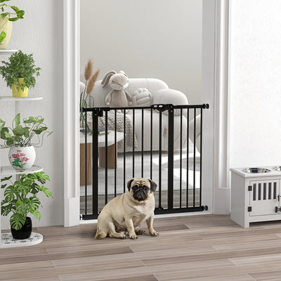 PawHut Metal 74-94cm Wide Adjustable Dog Gate Black 