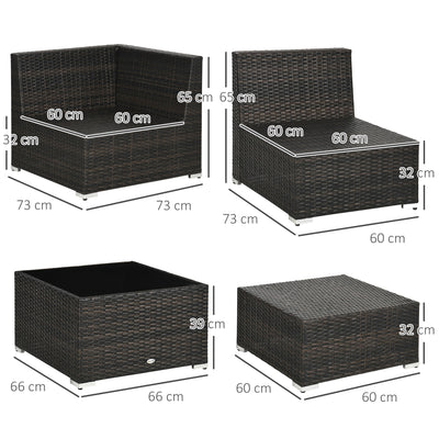 Outsunny 7-Seater PE Rattan Corner Sofa Set, Garden Furniture Set, Patio Wicker Sofa Seater w/ Cushion, Washable Cushion Cover & Tempered Glass Table, Brown 
