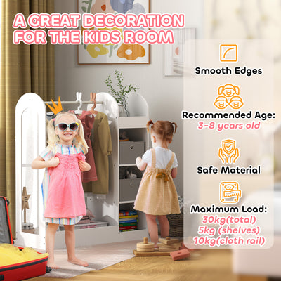 AIYAPLAY Kids Clothes Rail with Storage Shelf, Boxes, Mirror for Bedroom, Nursery, White 
