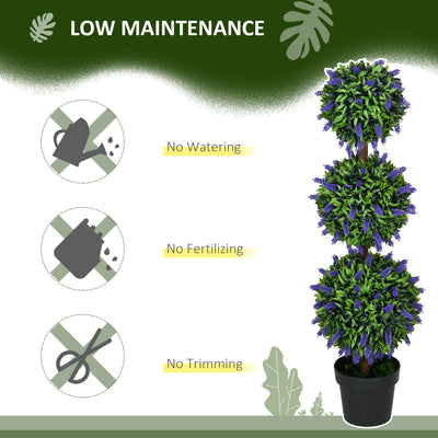 HOMCOM Set of 2 Artificial Plants, Lavender Flowers Ball Trees with Pot, for Home Indoor Outdoor Decor, 110cm 