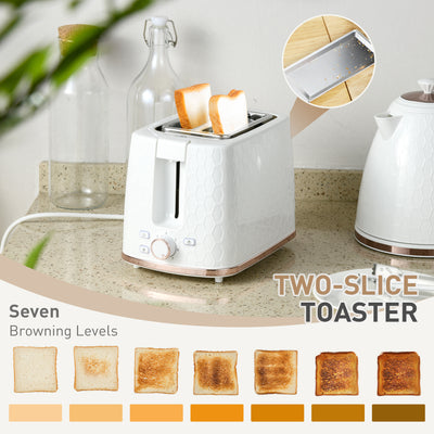 HOMCOM 1.7L 3000W Fast Boil Kettle & 2 Slice Toaster Set, Kettle and Toaster Set with Auto Shut Off, Browning Controls, White 