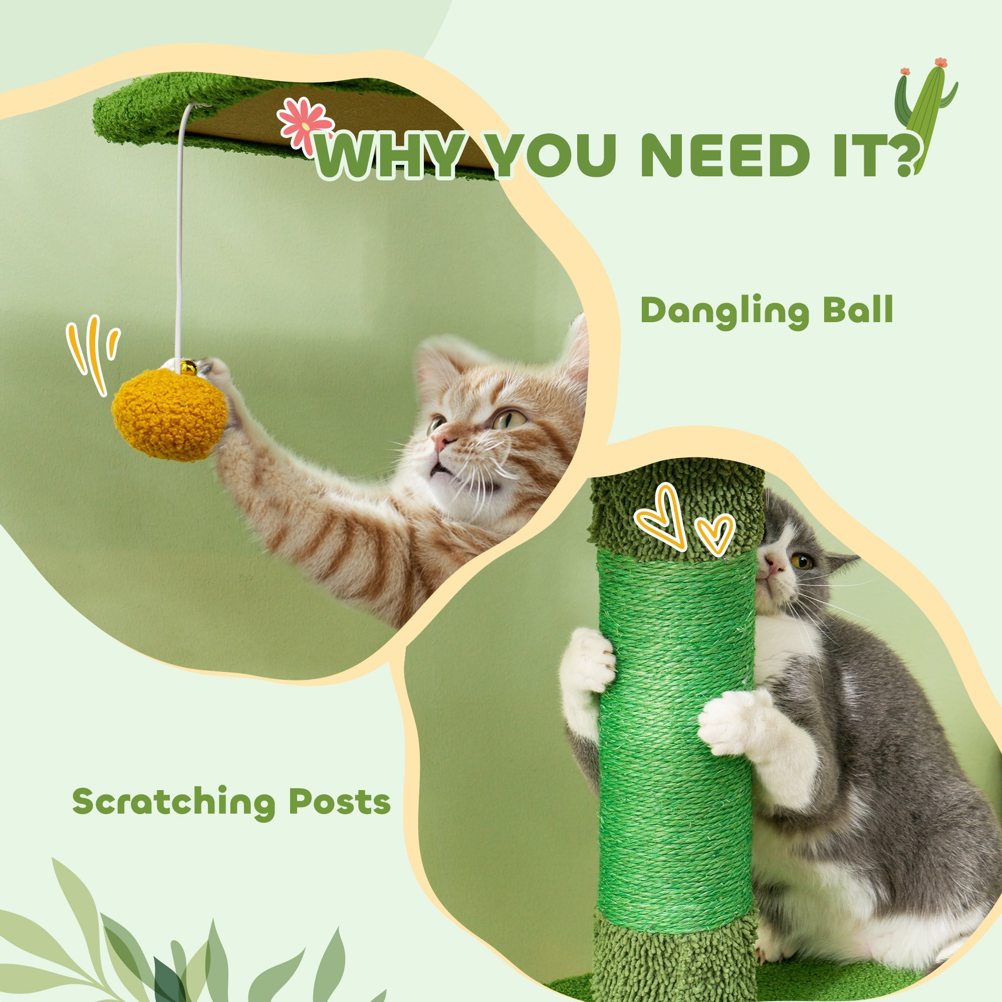 PawHut 230-275cm Floor-to-Ceiling Adjustable Cat Tree with Scratching Posts, Hammock 