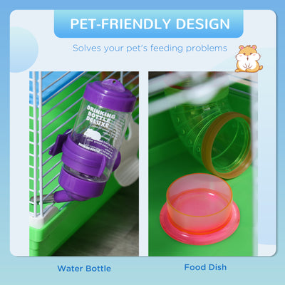 PawHut 5 Tier Hamster Cage Carrier Habitat w/ Exercise Wheels, Tunnel, Green 