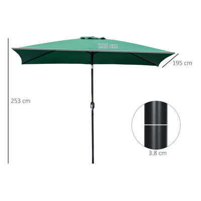 Outsunny 3x2m Patio Parasol Garden Umbrellas Canopy with Aluminum Tilt Crank Rectangular Sun Shade Steel, Green 