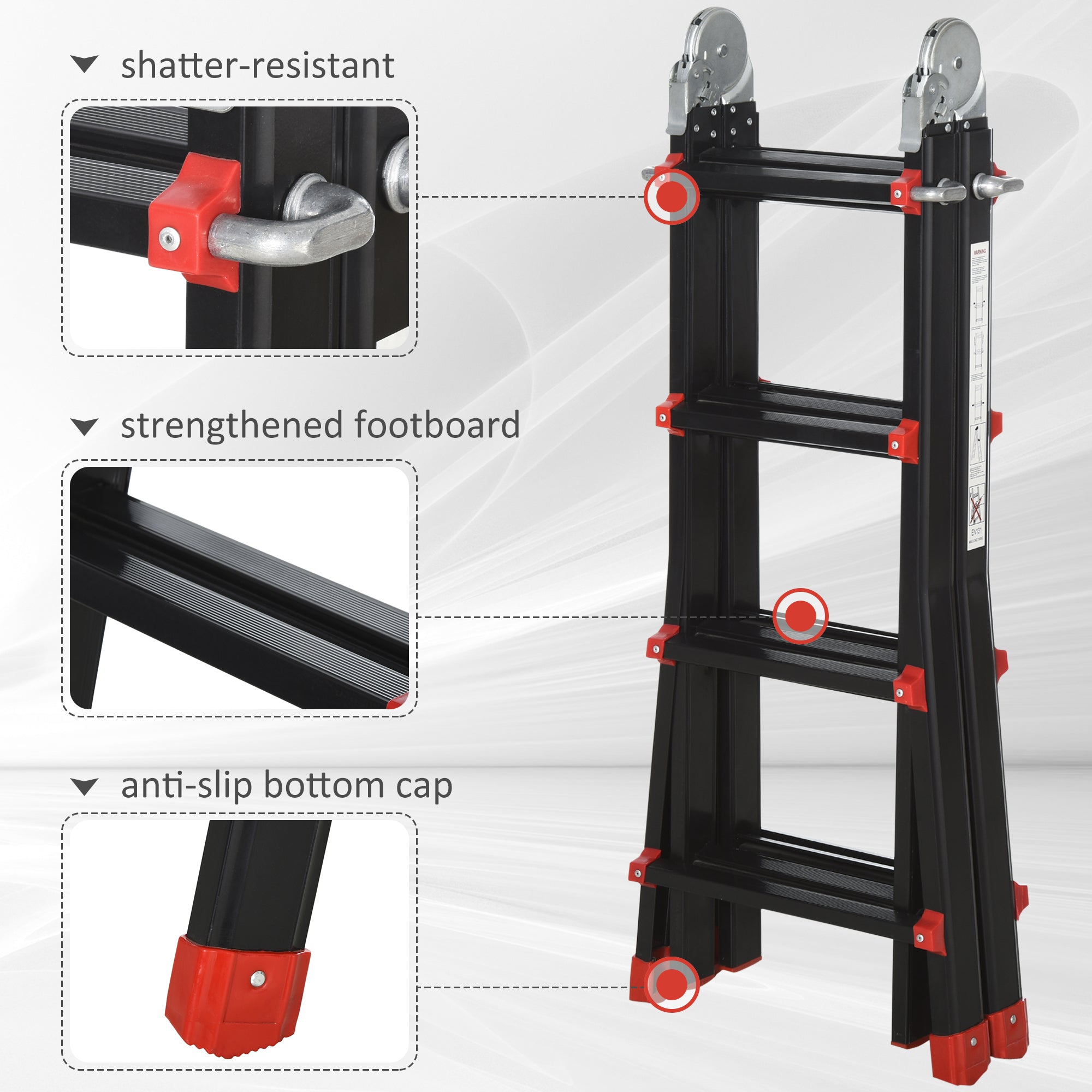 HOMCOM 4M Aluminium Duo Ladder Telescopic Herringbone Changeable Multi-Purpose w/ Non-Slip Steps Climbing DIY Platform Portable Workshop House Garden 