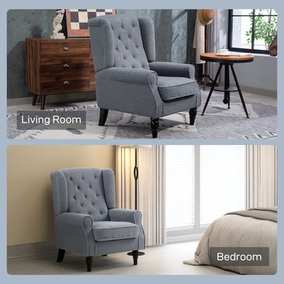 HOMCOM Wingback Accent Chair, Retro Upholstered Button Tufted Occasional Chair for Living Room and Bedroom, Grey 