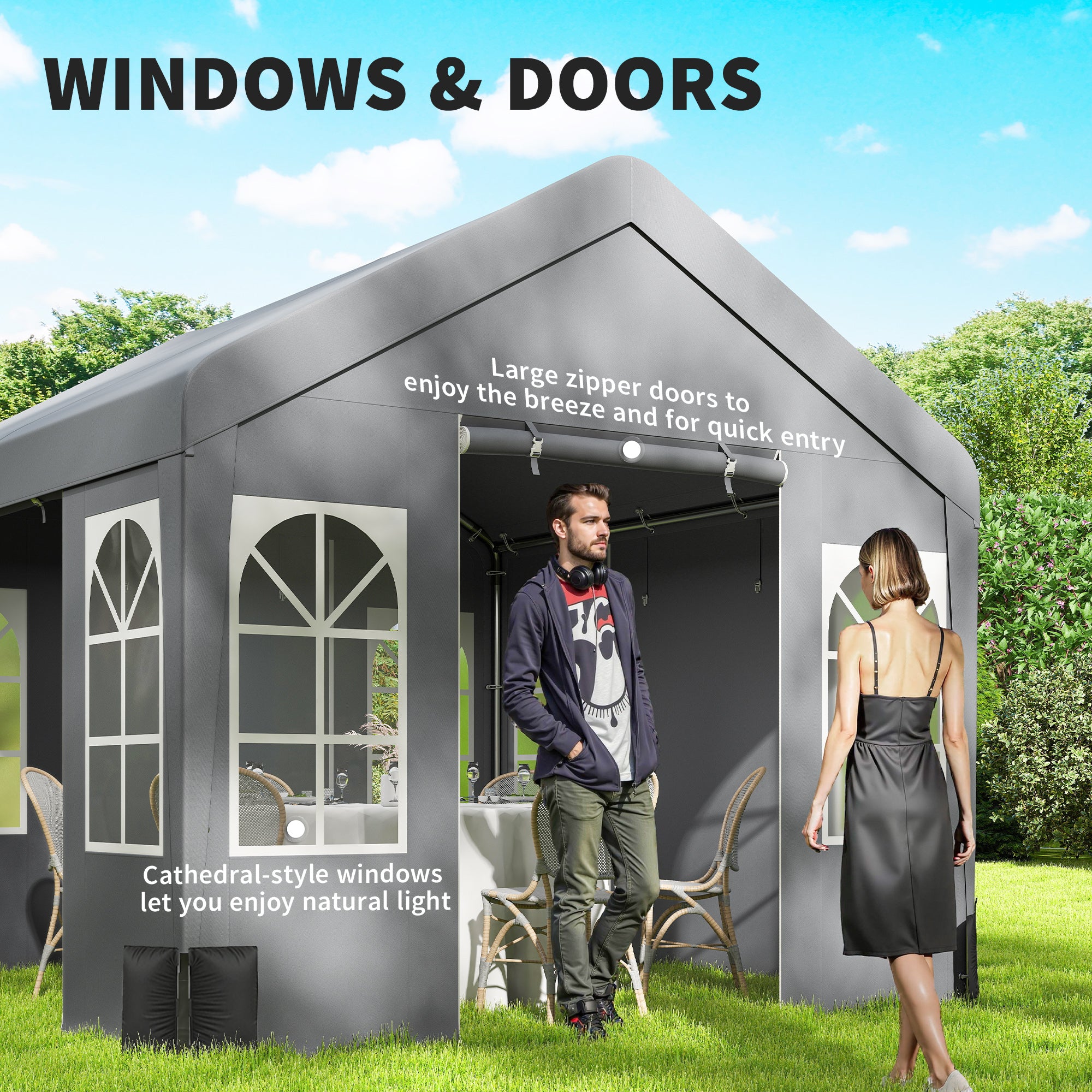 Outsunny 3 x 3 m Party Tent, Outdoor Canopy Tent Shelter with Removable Sidewalls, 4 Zipped Doors, for Parties, Wedding, Grey 