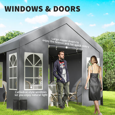 Outsunny 3 x 3 m Party Tent, Outdoor Canopy Tent Shelter with Removable Sidewalls, 4 Zipped Doors, for Parties, Wedding, Grey 