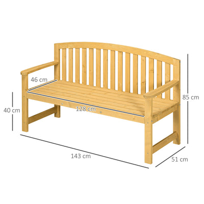 Outsunny 2 Seater Wooden Garden Bench with Armrest, Outdoor Furniture Chair for Park, Balcony, Orange 