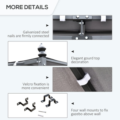 Outsunny 3x3m Freestanding Metal Wall Awning Canopy Grey 